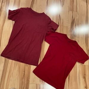 Hanes Burgundy and Red Short Sleeve Pocket Tees—S